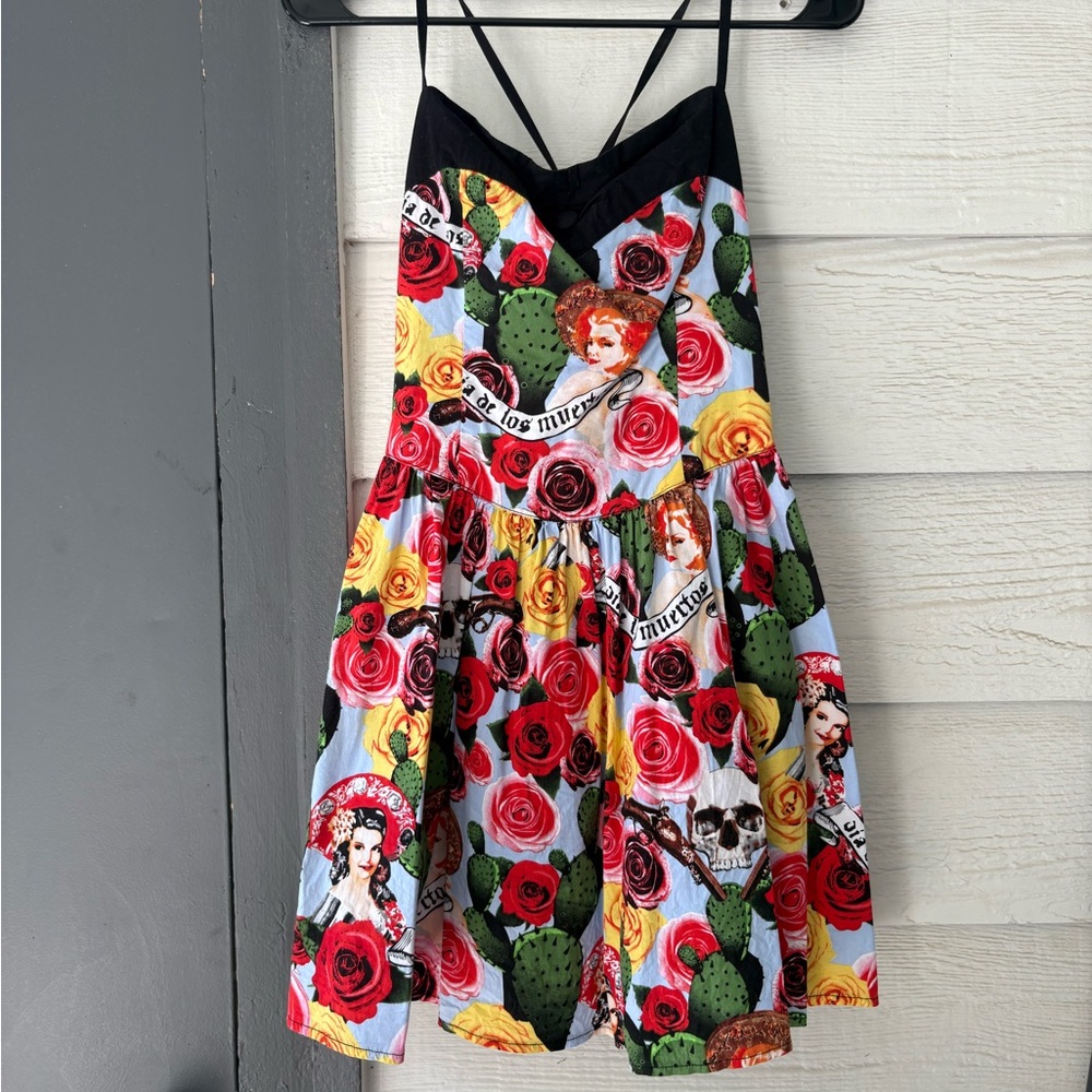 Hell Bunny Black and Multicolor Floral Mini Dress